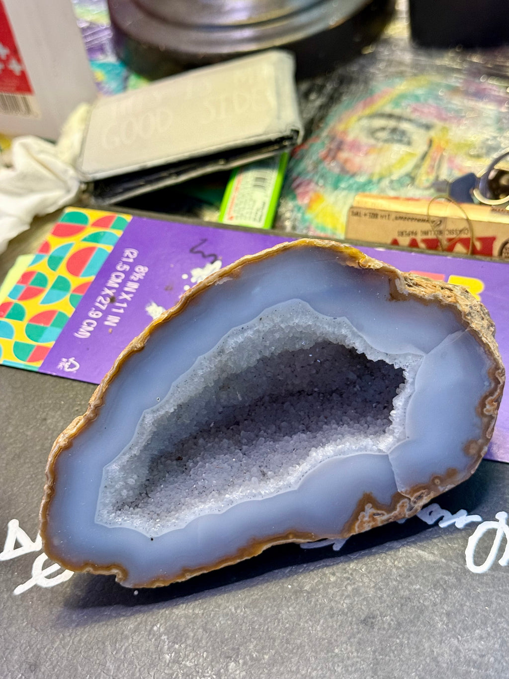 Grey Agate Geode Half – Natural Cut Crystal Geode