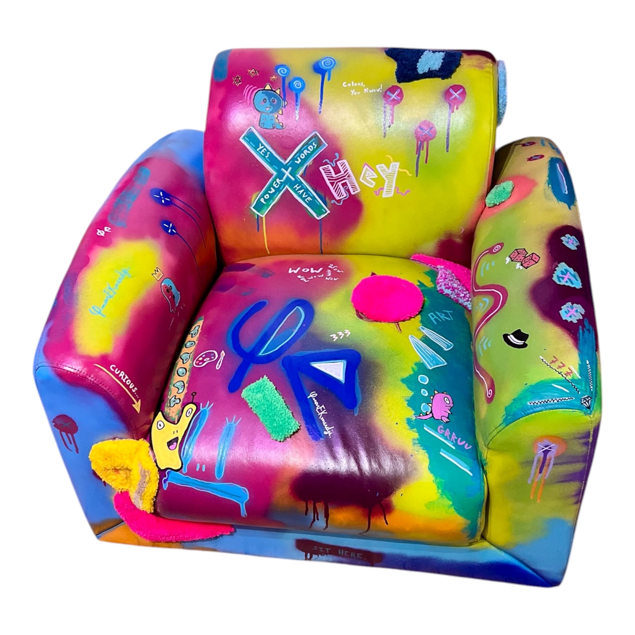 Neon Pop Graffiti Armchair – Hand-Painted Urban Art Furniture