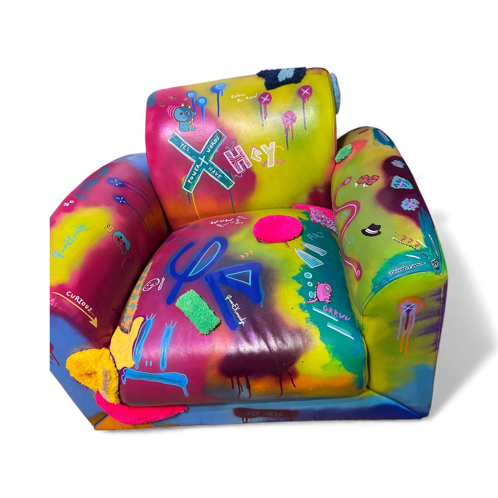 Neon Pop Graffiti Armchair – Hand-Painted Urban Art Furniture