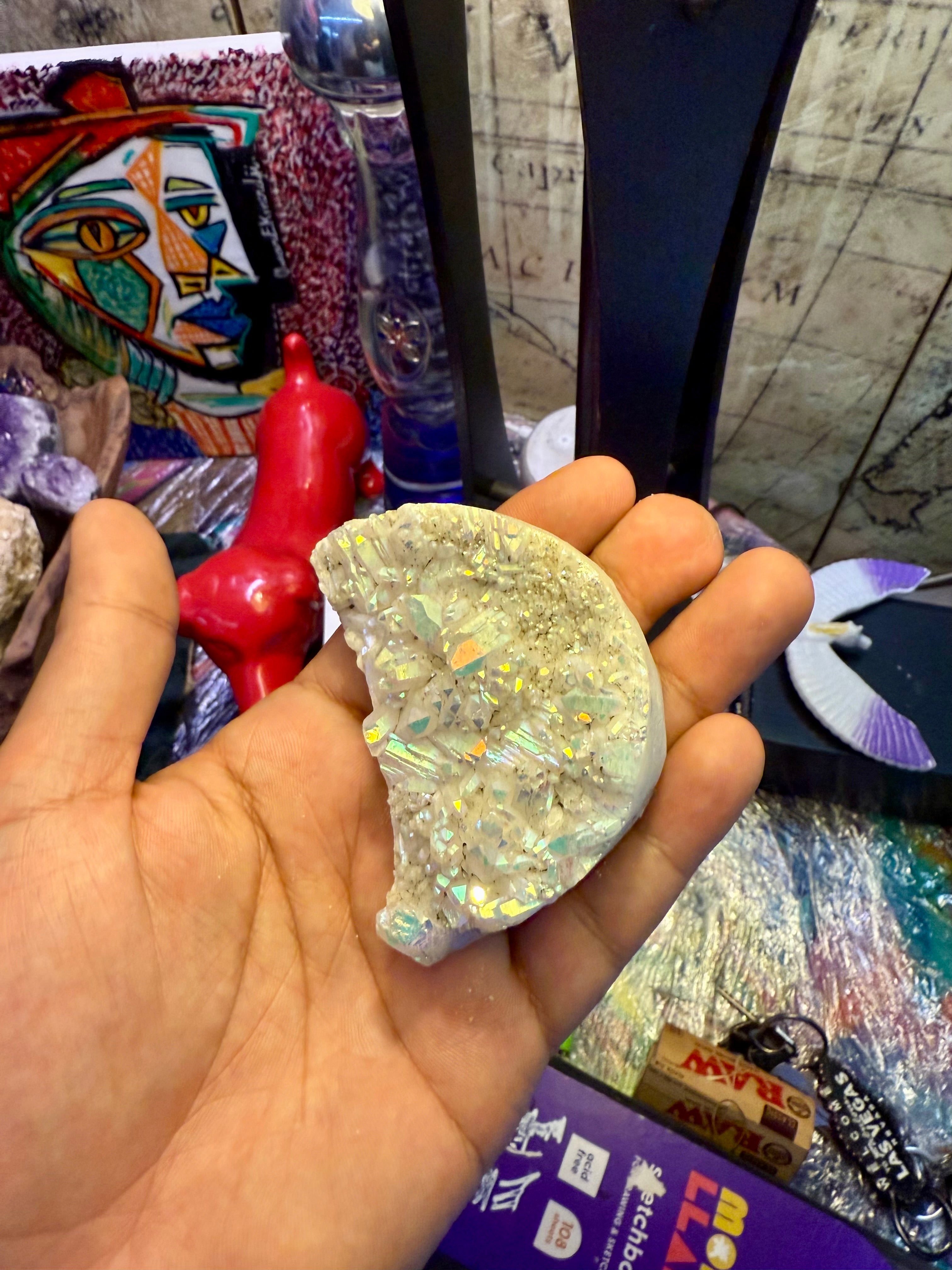 Half-Moon Crystal Sculpture – Aurora Quartz Edition