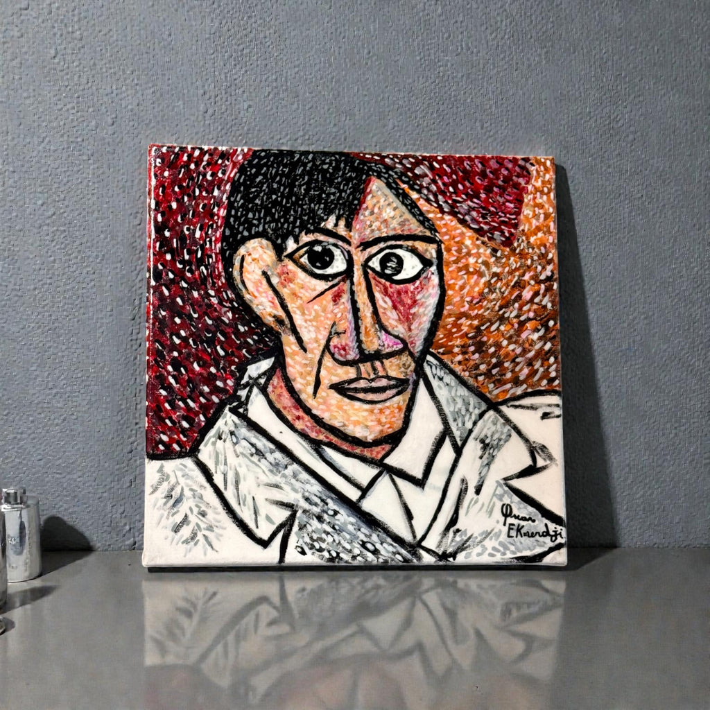 Cubist Man in White Coat – Bold Abstract Portrait