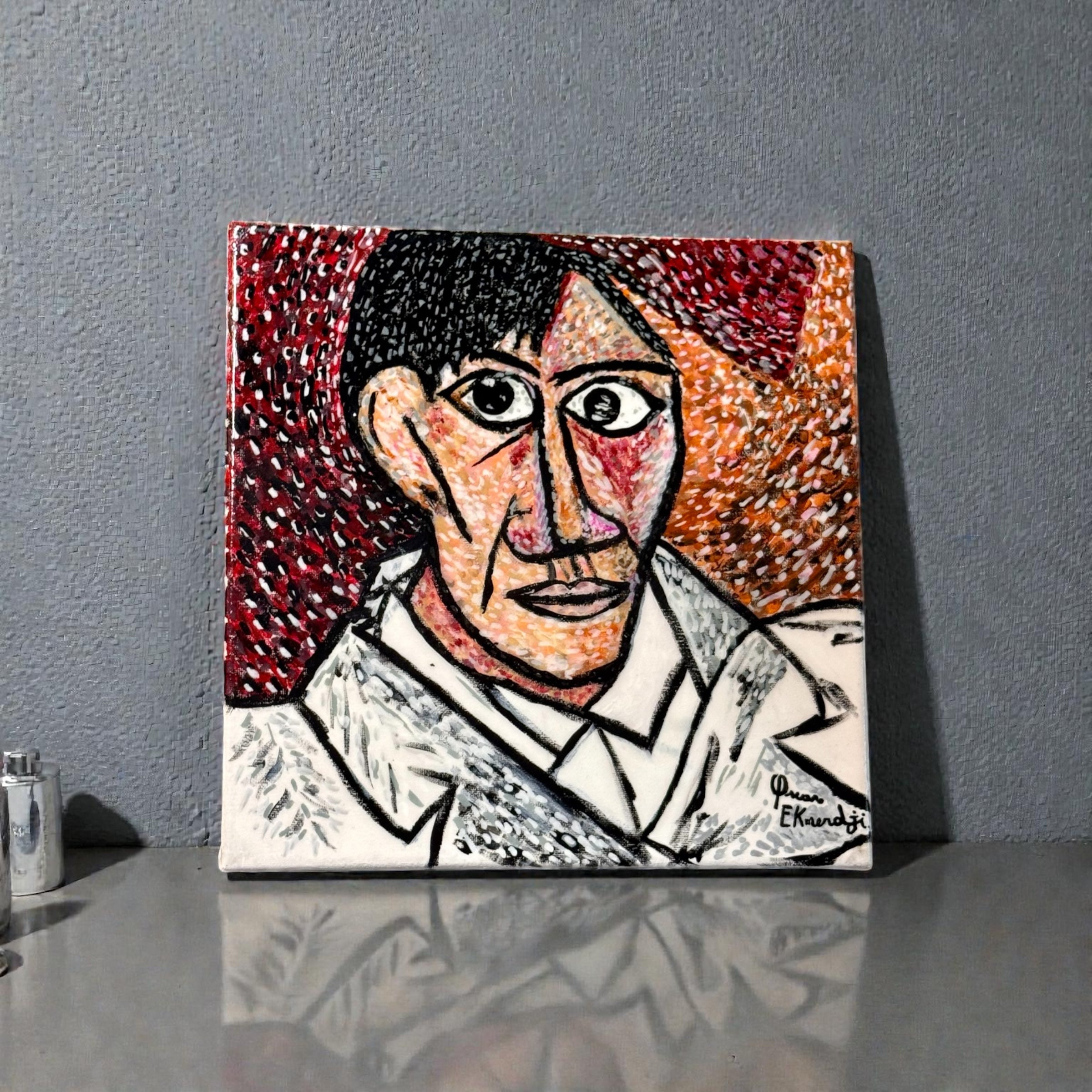 Cubist Man in White Coat – Bold Abstract Portrait