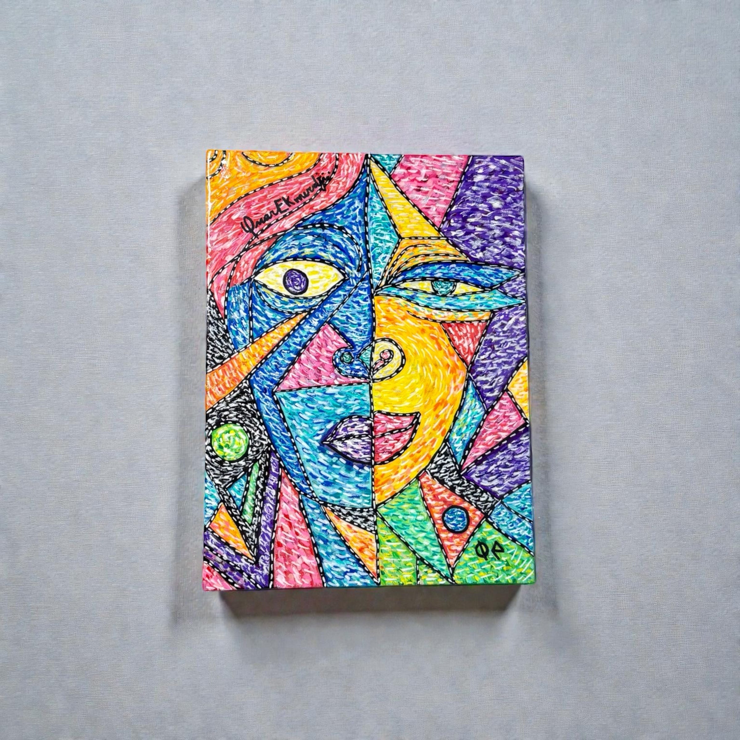 Dual Energy – Vibrant Cubist Portrait Painting