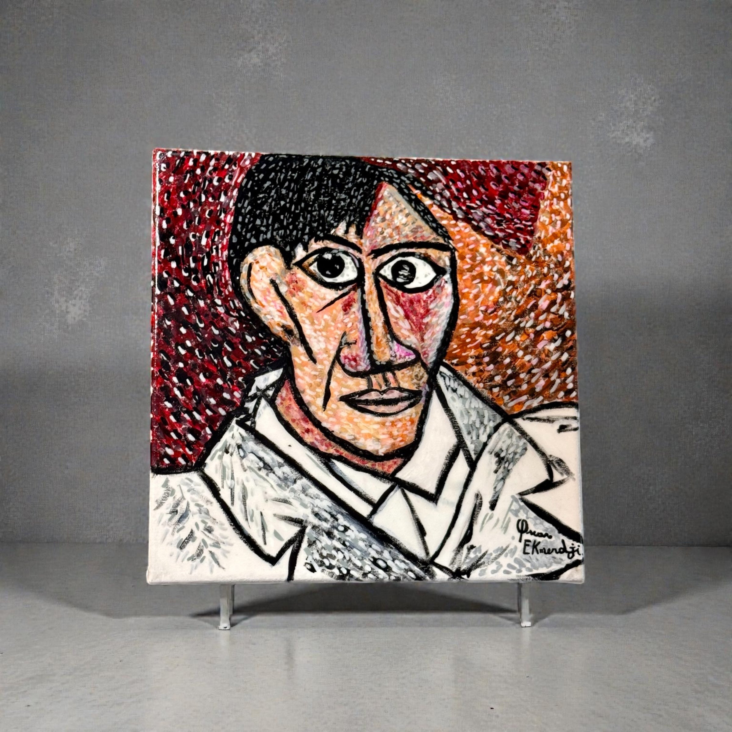 Cubist Man in White Coat – Bold Abstract Portrait
