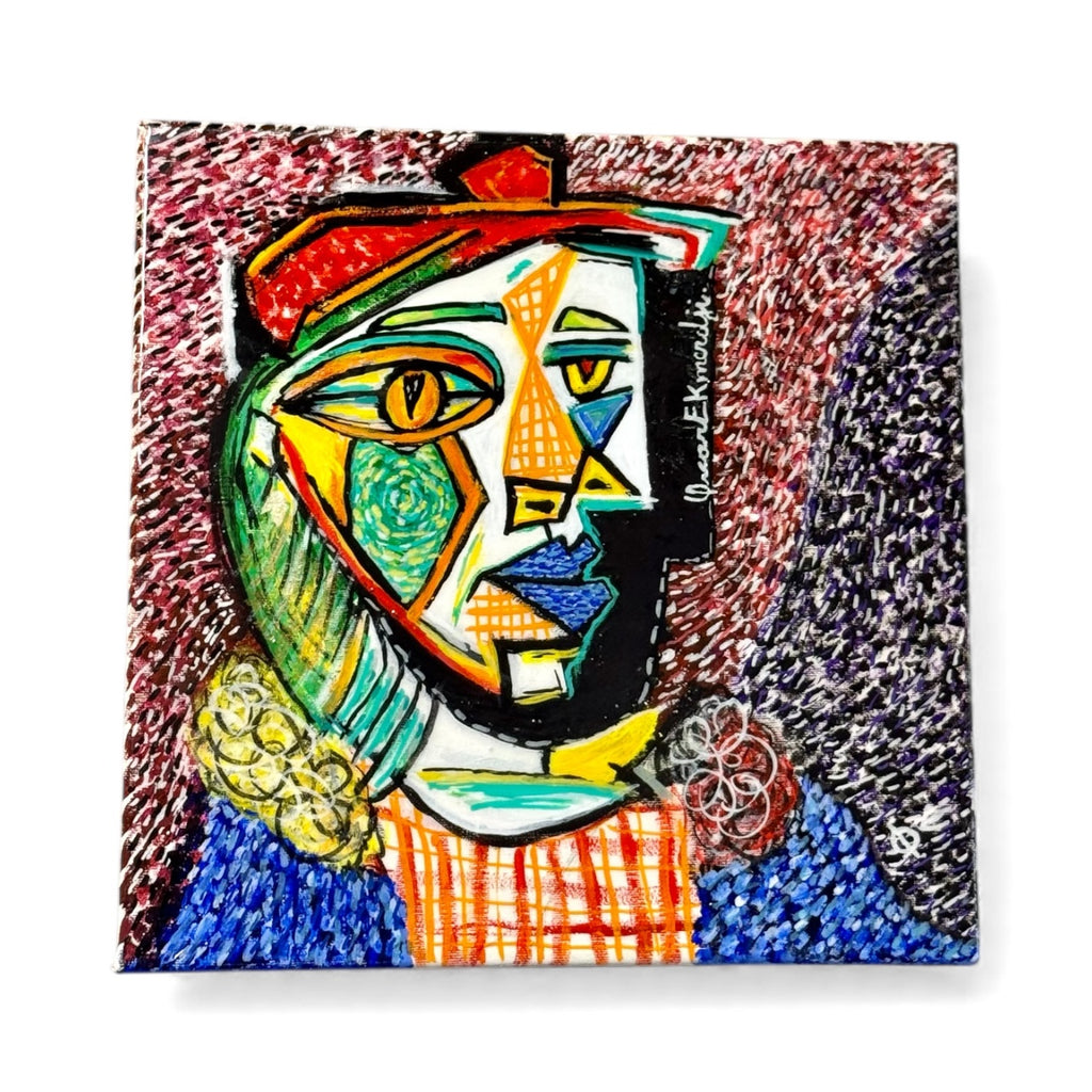 Cubist Woman in Red Beret – Colorful Abstract Portrait