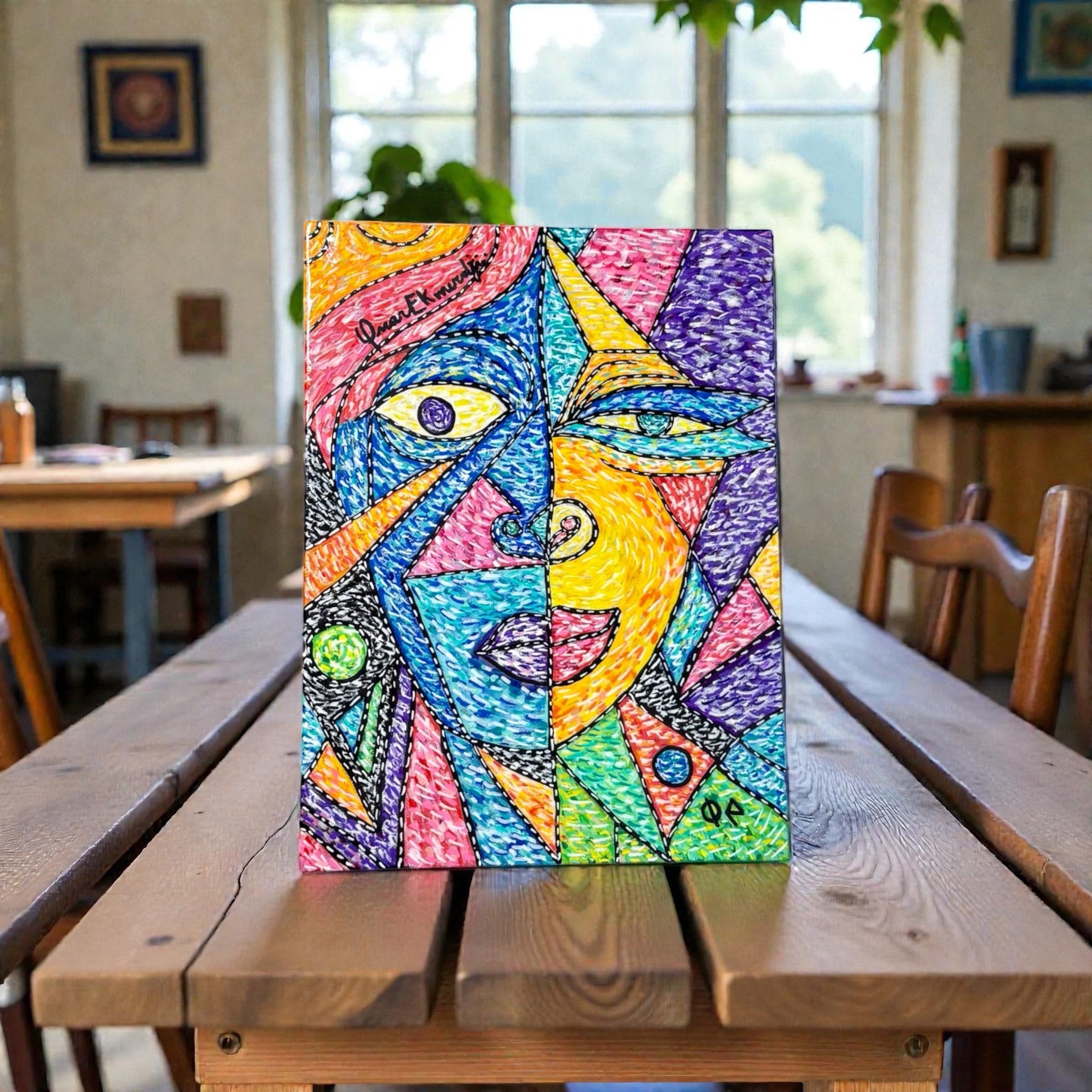 Dual Energy – Vibrant Cubist Portrait Painting