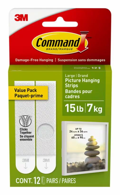 Tiras Adhesivas Command 3M para Cuadros Grandes – Soporta hasta 7kg (Pack de 12 Pares)