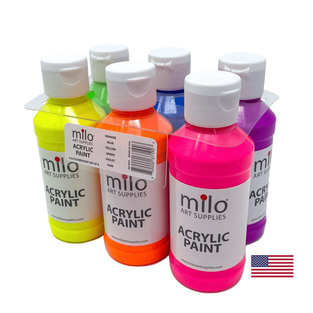 Pintura Acrílica Neón Milo Art Supplies (4oz / 118ml) – Alta Pigmentación (Precio por Unidad