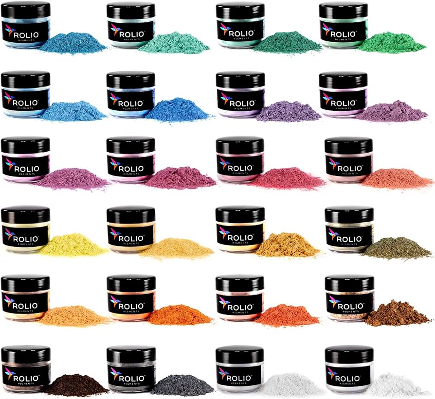 Pigmentos de Mica Rolio – Polvo Metalizado para Resina, Arte y Manualidades (Frascos Individuales 10gr)