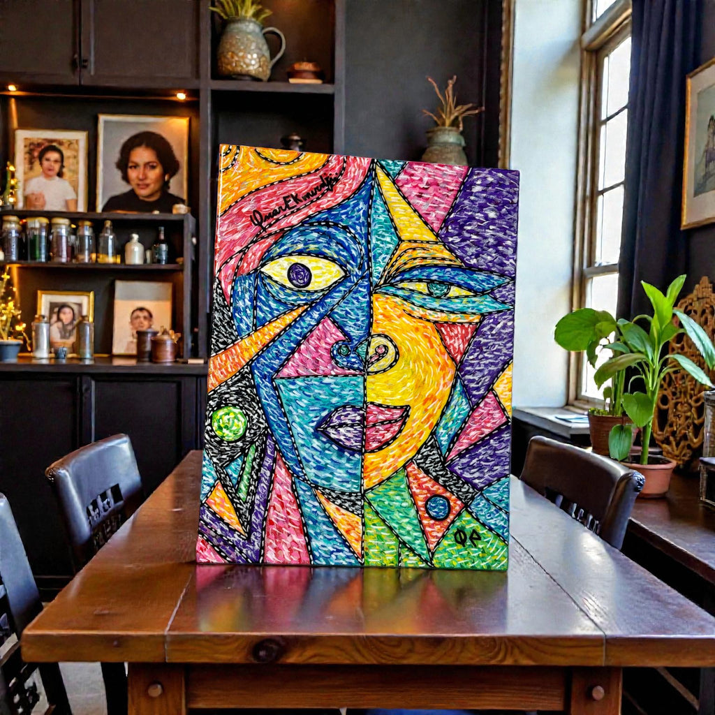 Dual Energy – Vibrant Cubist Portrait Painting