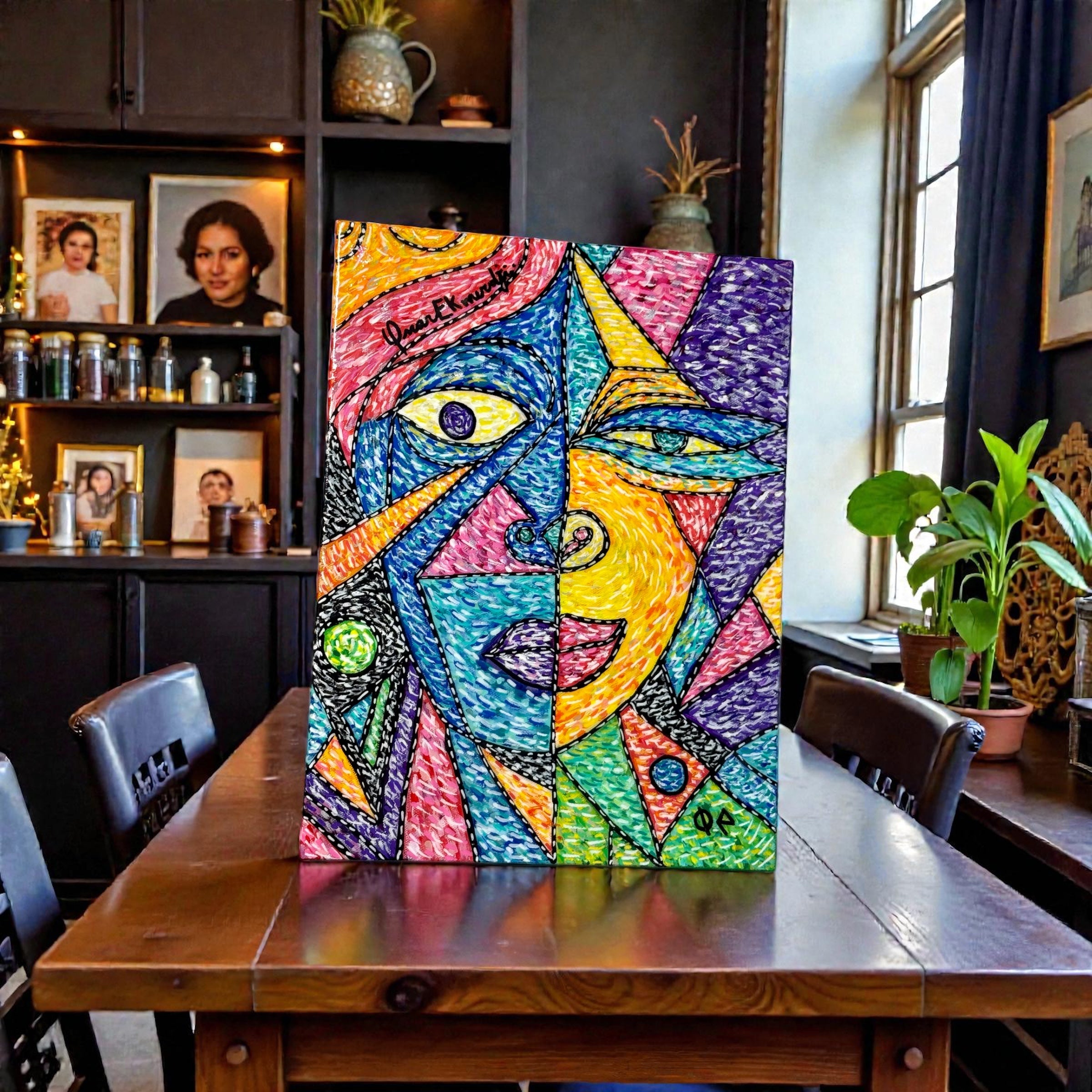Dual Energy – Vibrant Cubist Portrait Painting