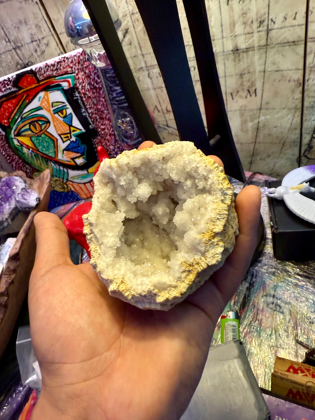 White Quartz Geode – Natural Drusy Crystal Cave