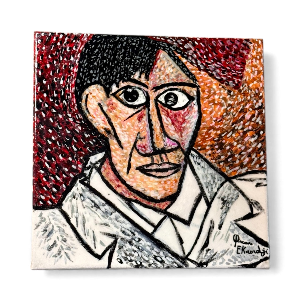 Cubist Man in White Coat – Bold Abstract Portrait