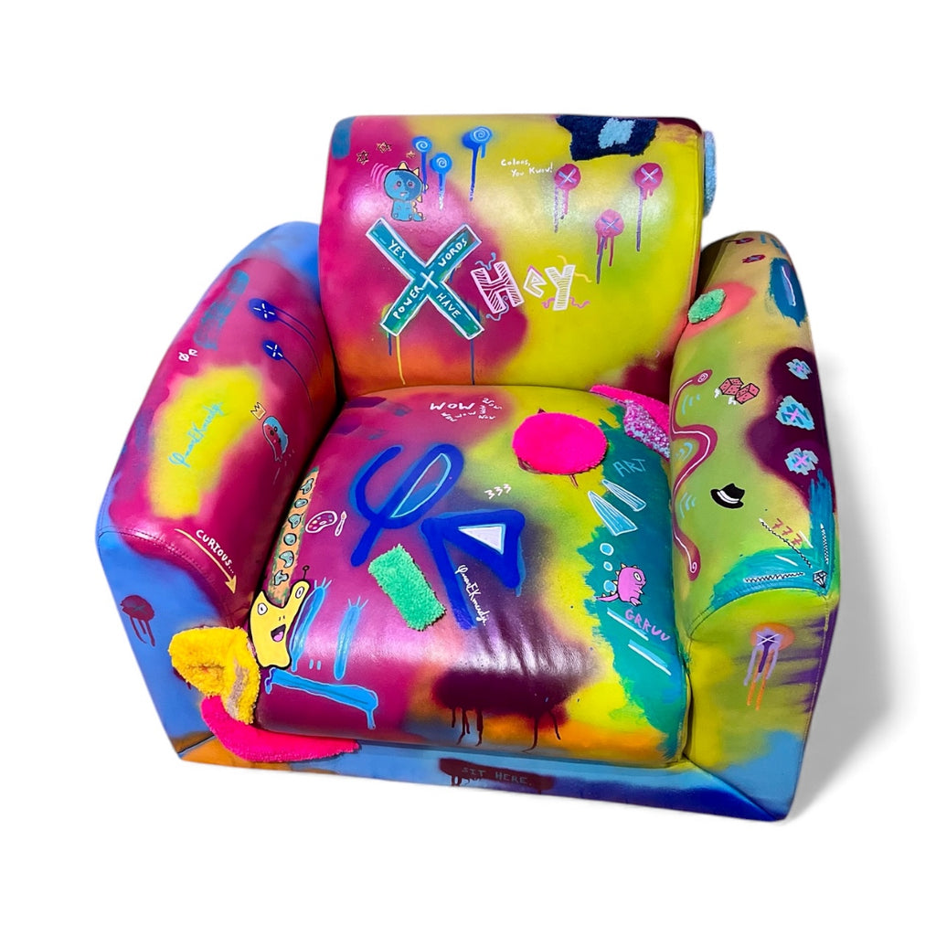 Neon Pop Graffiti Armchair – Hand-Painted Urban Art Furniture
