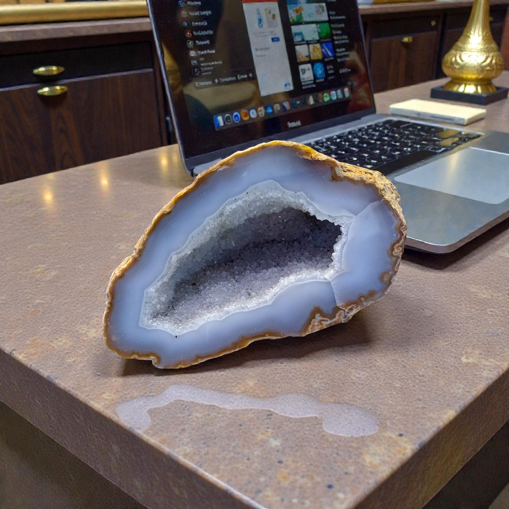 Grey Agate Geode Half – Natural Cut Crystal Geode