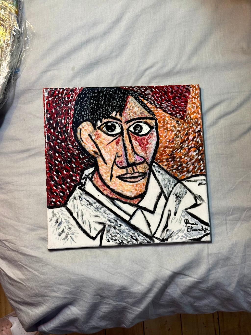 Cubist Man in White Coat – Bold Abstract Portrait