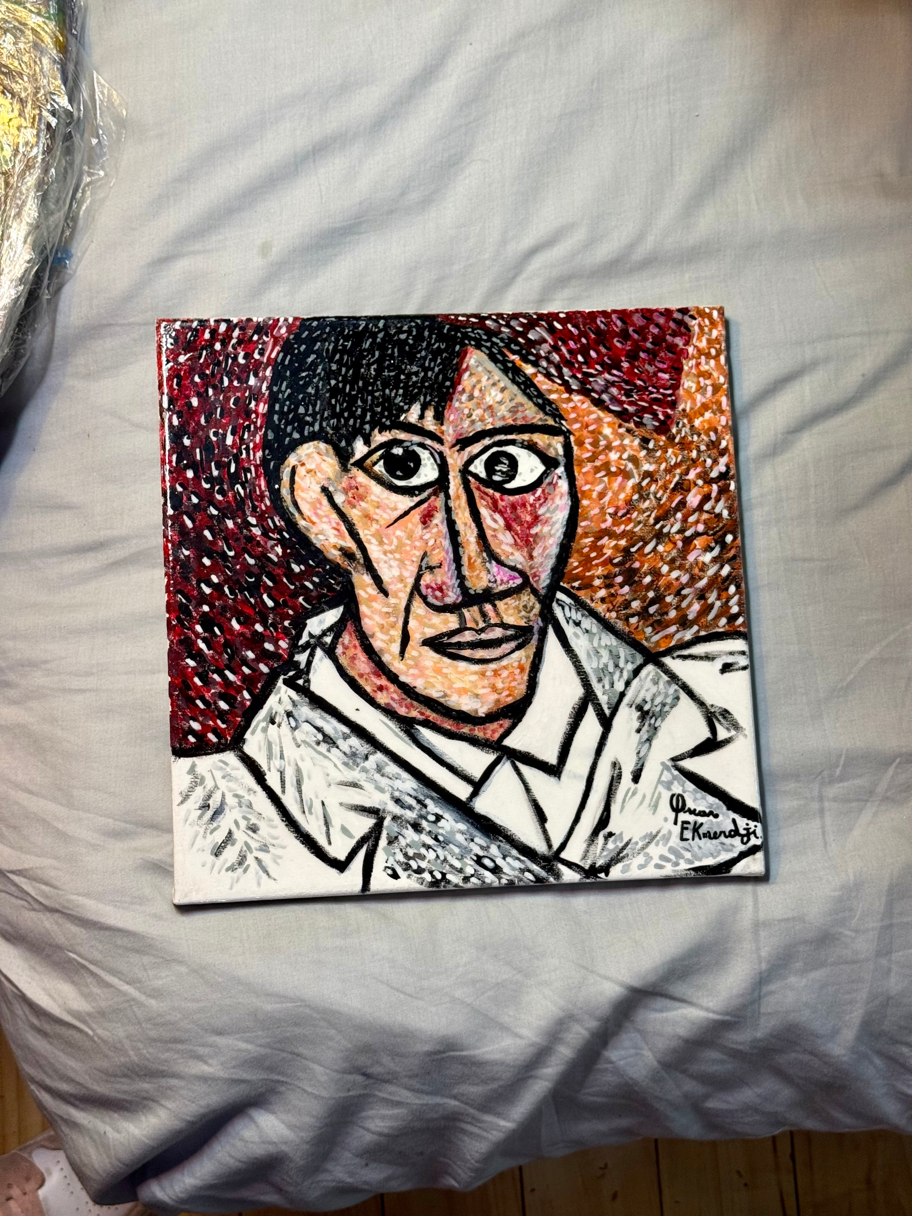 Cubist Man in White Coat – Bold Abstract Portrait