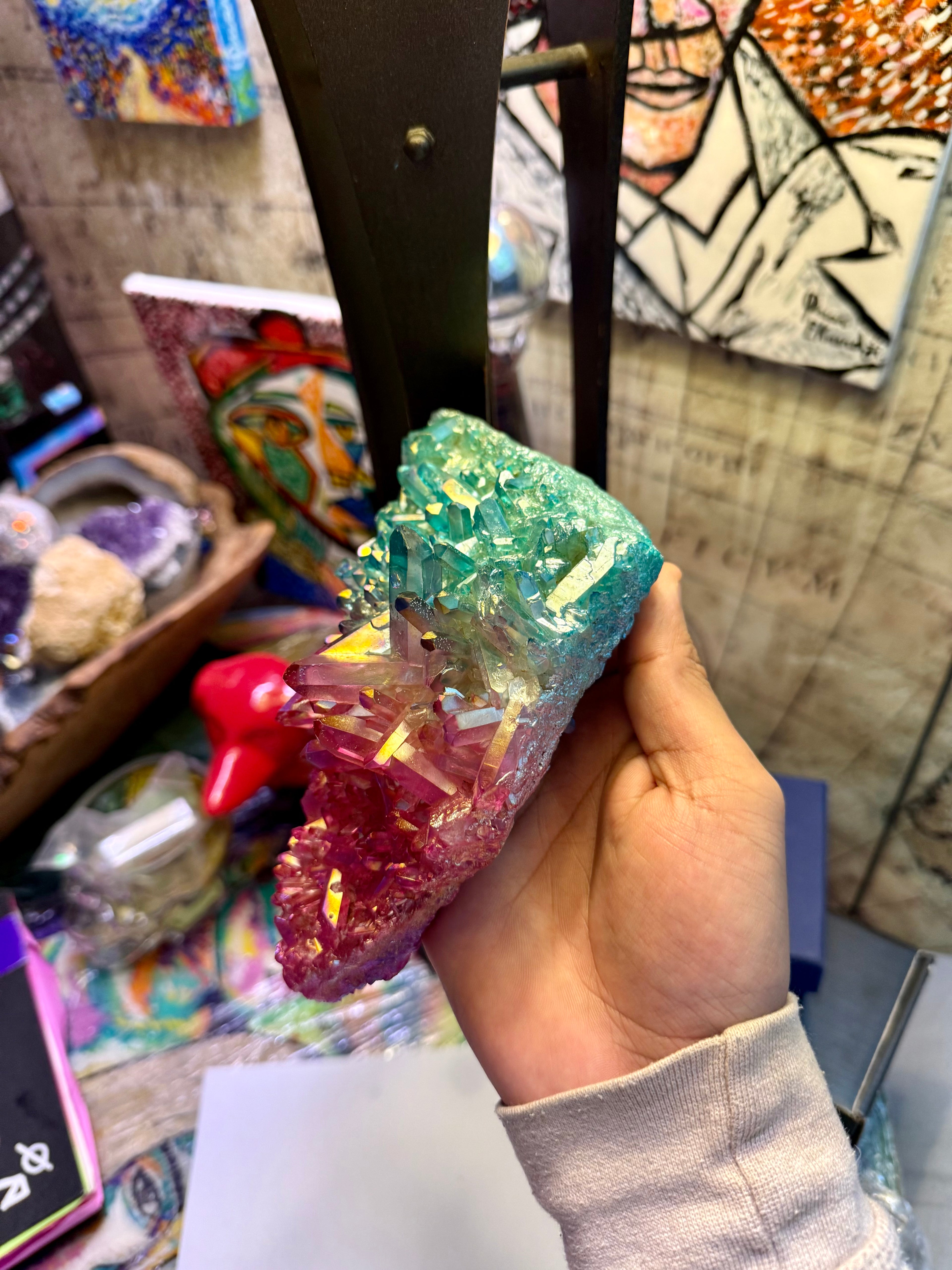 Cotton Candy Aura Quartz Cluster – Blue & Pink Titanium Treated Crystal