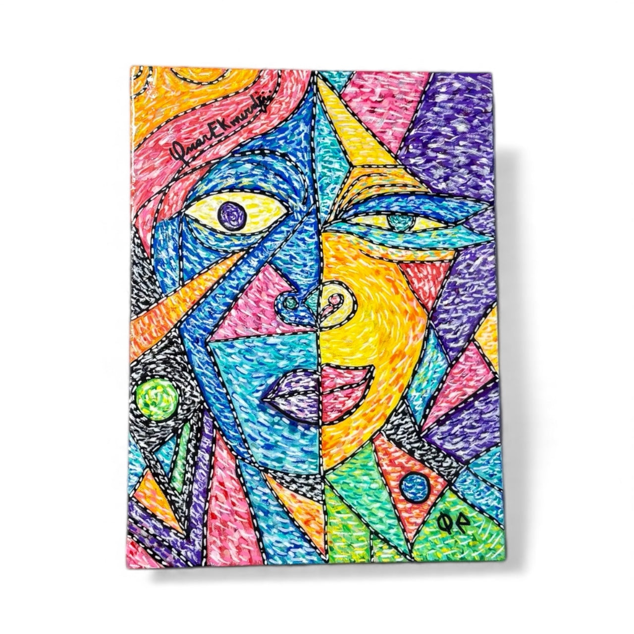 Dual Energy – Vibrant Cubist Portrait Painting