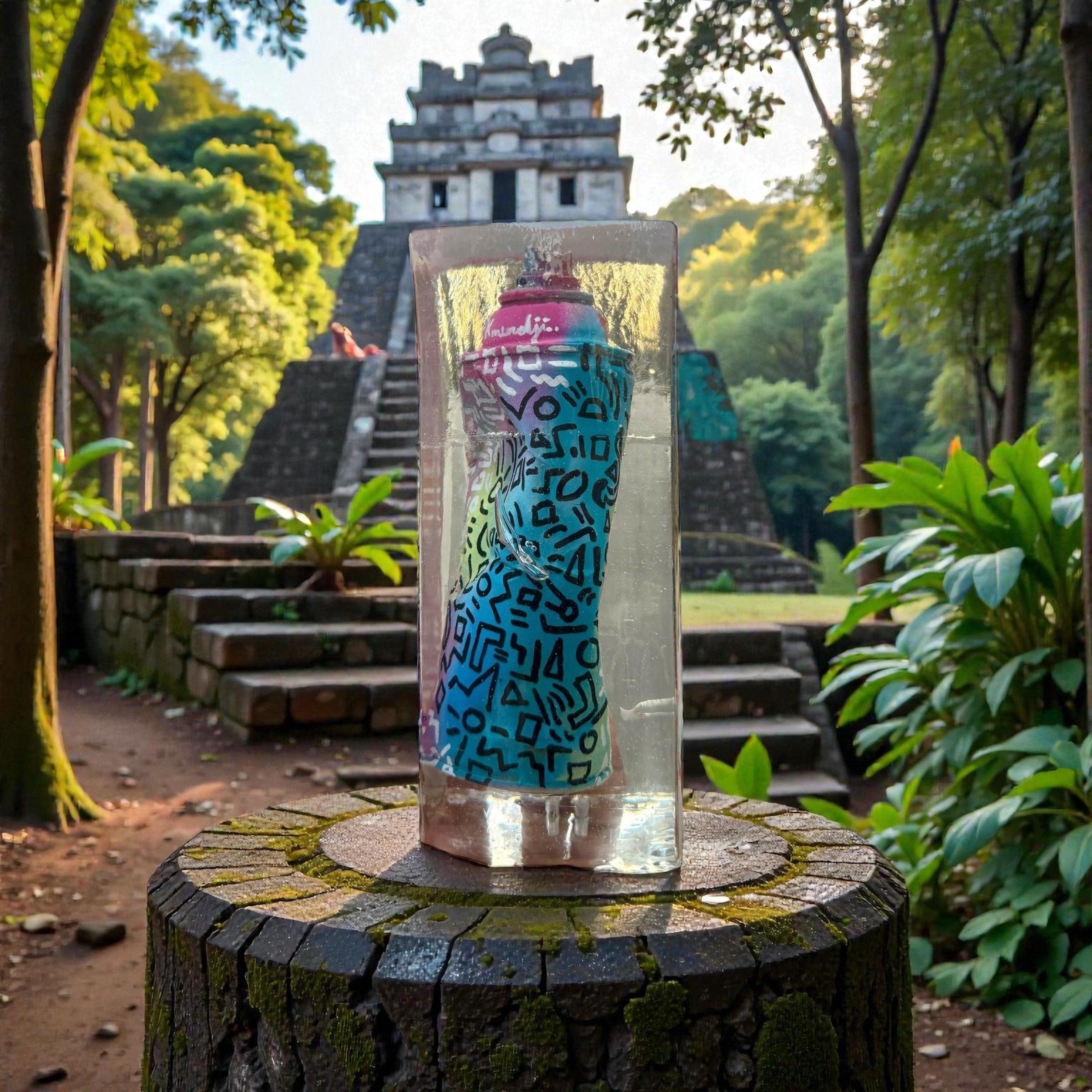 Street Graffiti Spray Can Encased in Epoxy – Art Sculpture by Oscar Ekmerdji