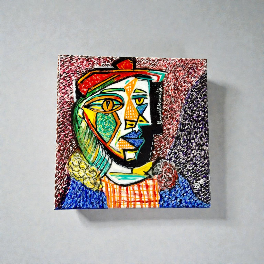 Cubist Woman in Red Beret – Colorful Abstract Portrait