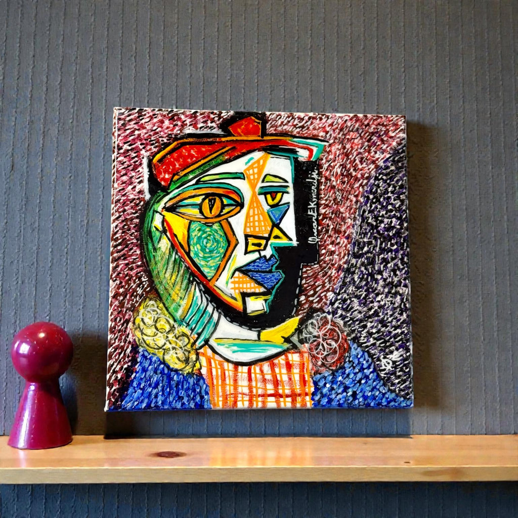 Cubist Woman in Red Beret – Colorful Abstract Portrait