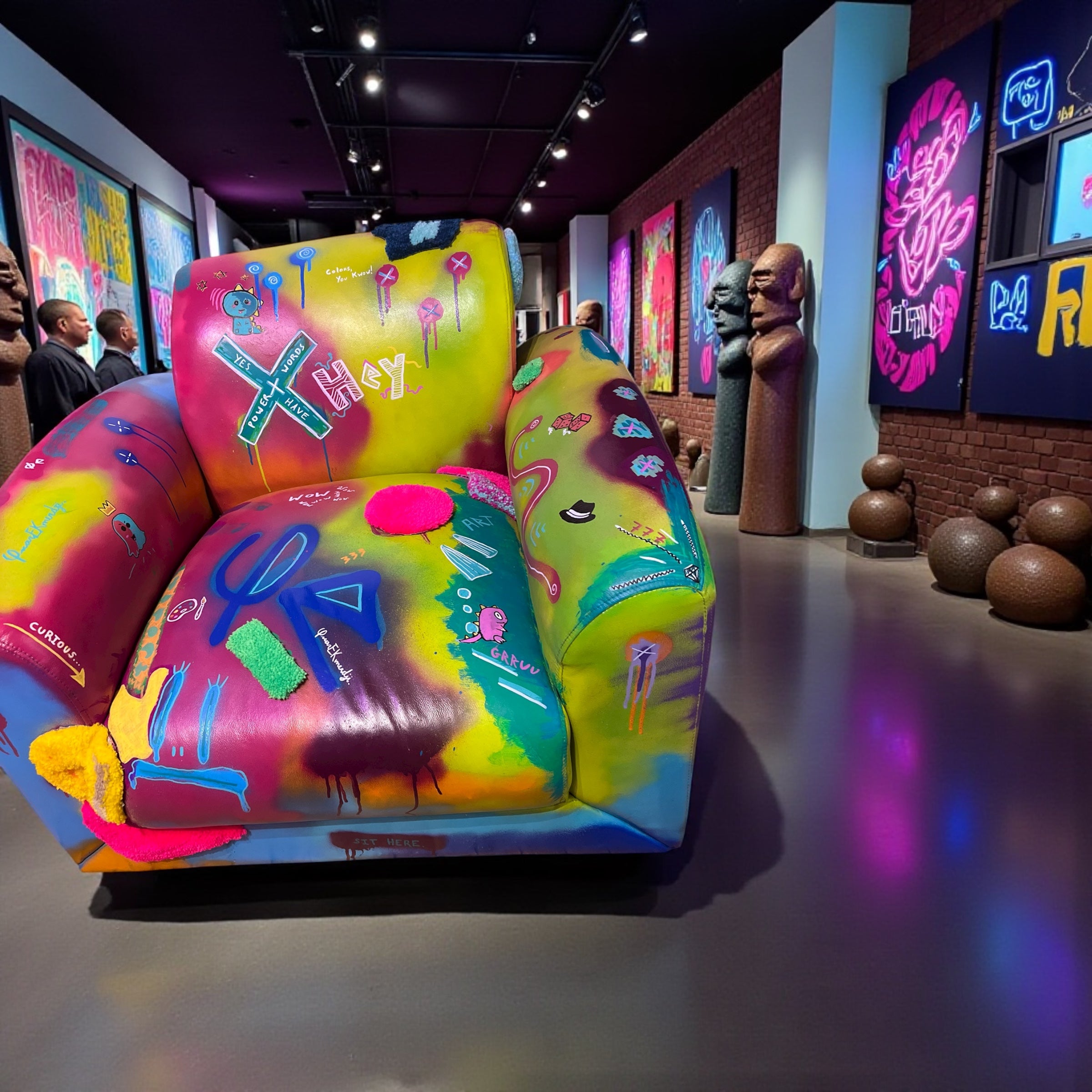 Neon Pop Graffiti Armchair – Hand-Painted Urban Art Furniture